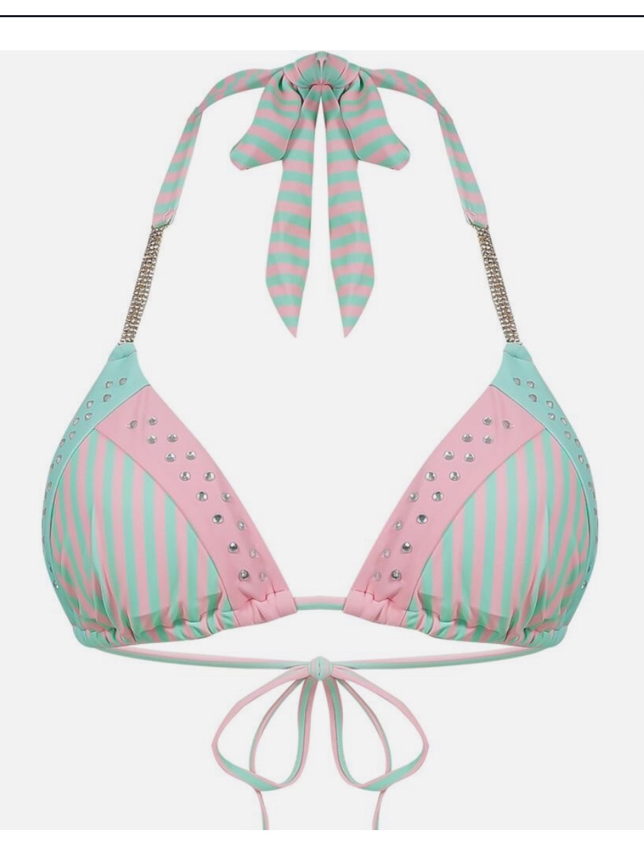 Striped Pink & Teal Tie-Side Triangle Bikini Medium Top & Xs Bottom Nwt — image 3 of 8